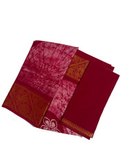 Madurai Sungudi Cotton Poonam with Wax (Batik) Print with  Zari Border & Blouse