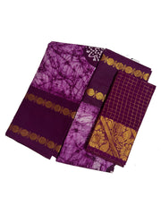 Madurai Sungudi Cotton Adayar Pet with Wax (Batik) Print with  Zari Contrast Border & Blouse