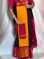 Madurai Sungudi Cotton Saree - Mayuri Design Big Zari Border Contrast Color With Blouse