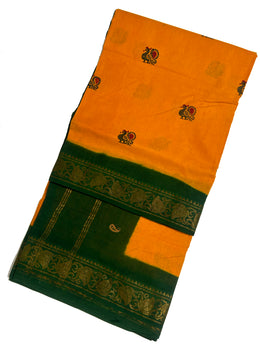 Madurai Sungudi Cotton 9 Yards Madisar Saree with Medium Zari Border Contrast Color