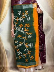 Madurai Sungudi Cotton Traditional Hand Art Wax Print Saree With Running Blouse & Tissue Zari Border