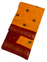 Madurai Sungudi Cotton 9 Yards Madisar Saree with Medium Zari Border Contrast Color