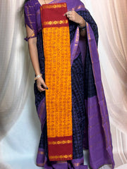 Madurai Sungudi Cotton  - Tamil Fonts Adayar Plain Medium Ruthratcham /  Peacock Zari Border without Blouse