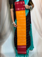 Madurai Sungudi Cotton Saree - Kammal Velthari Design Medium Silver Zari Border Contrast Color Without Blouse