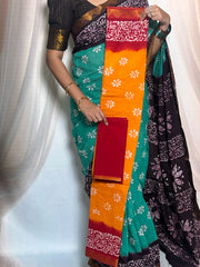 Traditional Madurai Sungudi Cotton Saree featuring Wax Print design and Vesti-style Border, paired with a matching blouse.