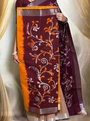 Madurai Sungudi Cotton Traditional Hand Art Wax Print Saree With Running Blouse & Tissue Zari Border