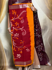 Madurai Sungudi Cotton Traditional Hand Art Wax Print Saree With Running Blouse & Tissue Zari Border