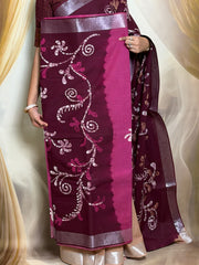 Madurai Sungudi Cotton Traditional Hand Art Wax Print Saree With Running Blouse & Tissue Zari Border