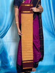 Madurai Sungudi Cotton Zari Putta and Velthari Ruthratcham Contrast Color with Zari Border (Half & Half) with Blouse