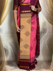Madurai Sungudi Cotton Kolam Design Saree for Women | Adyar Plain Body | Rudraksham / Peacock Zari Border | Soft Traditional Saree with Blouse