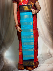 Madurai Sungudi Cotton Saree - Tissue Velthari Design Medium Silver Zari Border Contrast Color With Running Blouse
