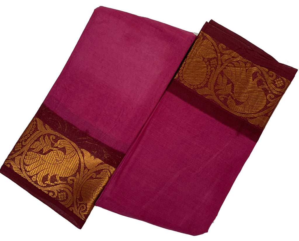 Violet Madurai Sungudi Cotton Saree with Zari Work and Brown Contrasting Borders main image 1