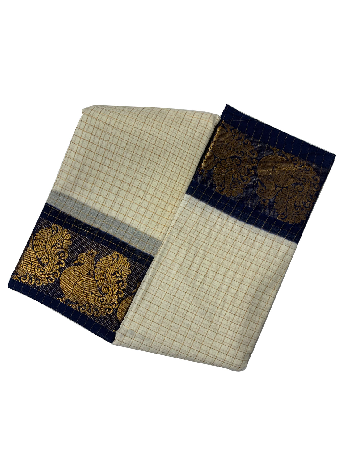 Mehendi Green Sungudi Cotton Saree with Checked Body and Peacock Gold Zari Double Border