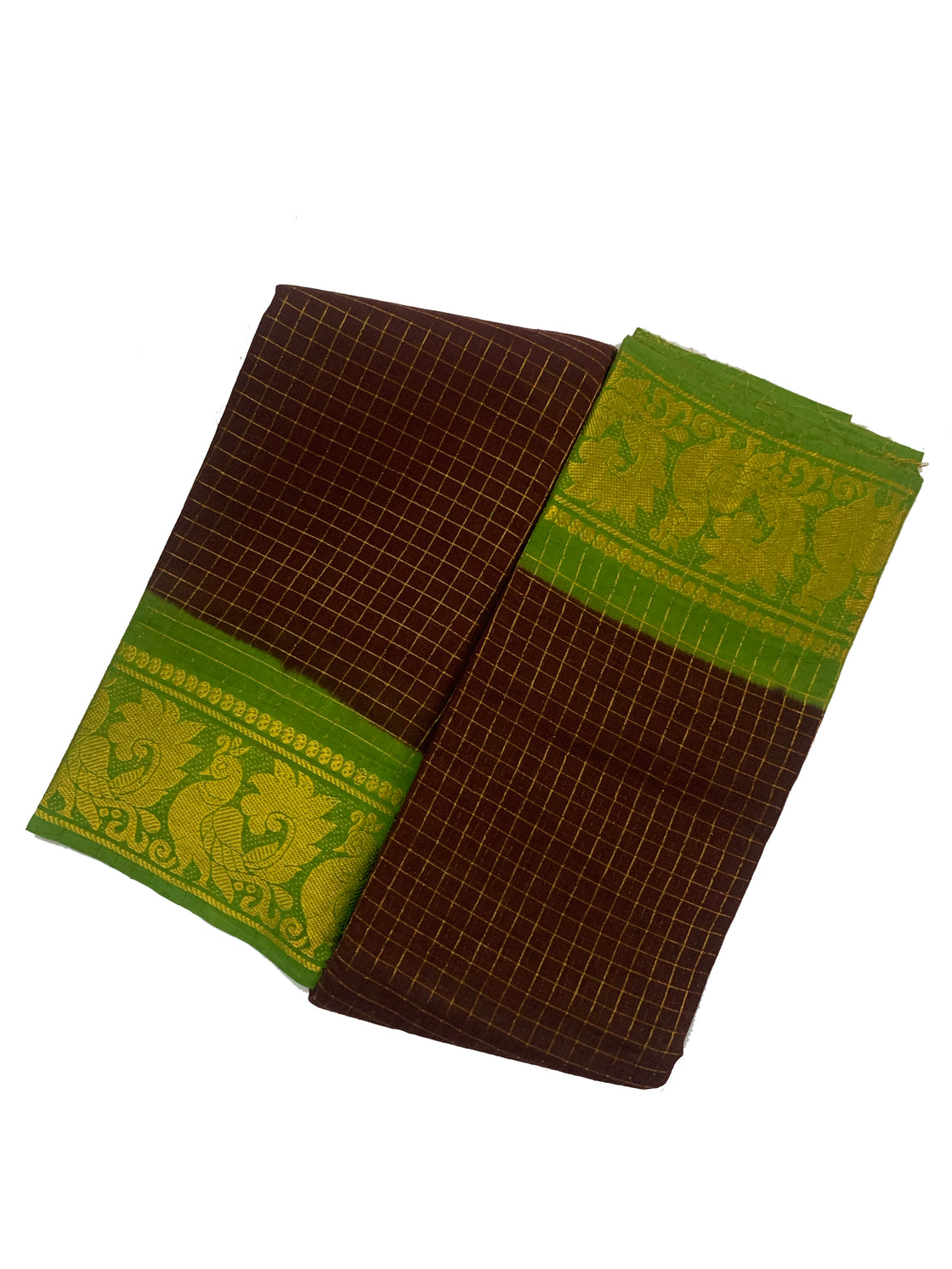 Green with motifs semi-uppada saree with contrast zari border & zari checked with motifs design pallu main image 0