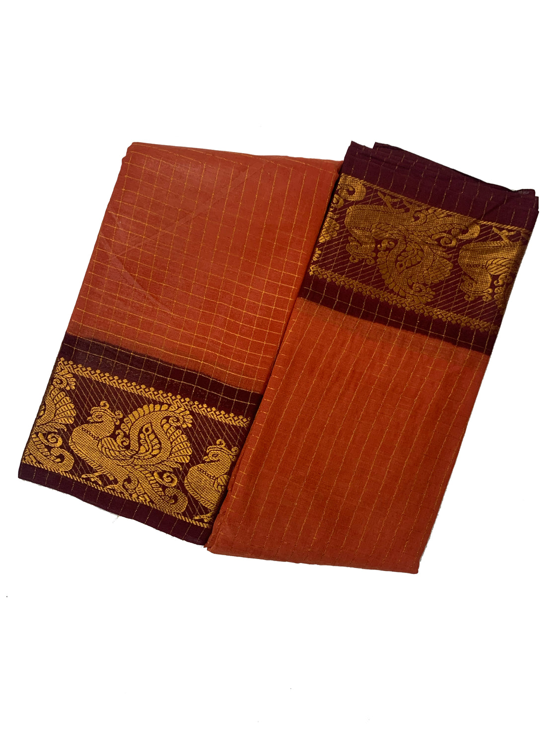 Green with motifs semi-uppada saree with contrast zari border & zari checked with motifs design pallu